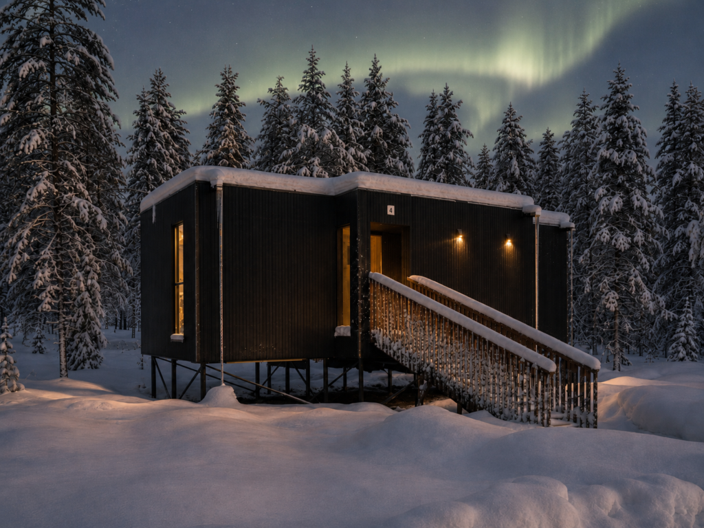 Standard Villa under the northern lights in winter